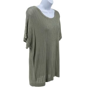 CJ Banks Tops Sage Green Womens 1X Crochet Knit Round Neck Short Sleeves Casual